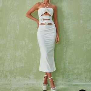 MEW MEWS DORCAS HALTERNECK CUTOUT MIDI DRESS IN WHITE SIZE MEDIUM